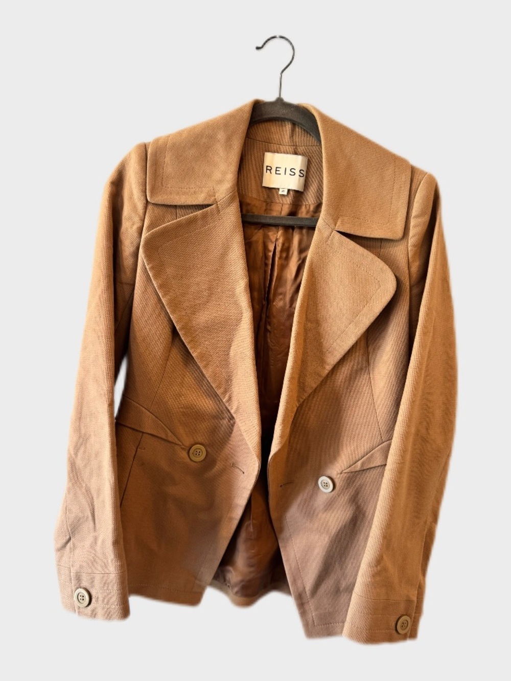 Reiss Double-Breasted Fitted Blazer Camel  XS